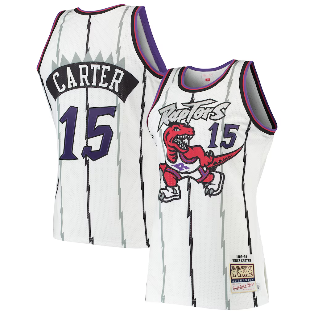Ldoa T.Raptors #15 Vince Carter Mitchell & Ness White 1998-99 Hardwood Classics Authentic Jerseys