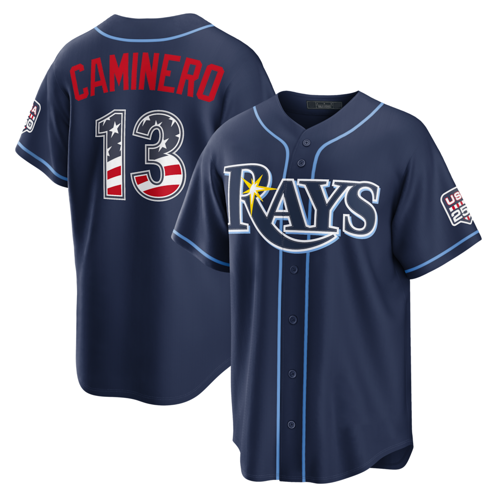 Ldoa TB.Rays #13 Junior Caminero Navy USA 250 Fourth of July Road Stadium Jersey