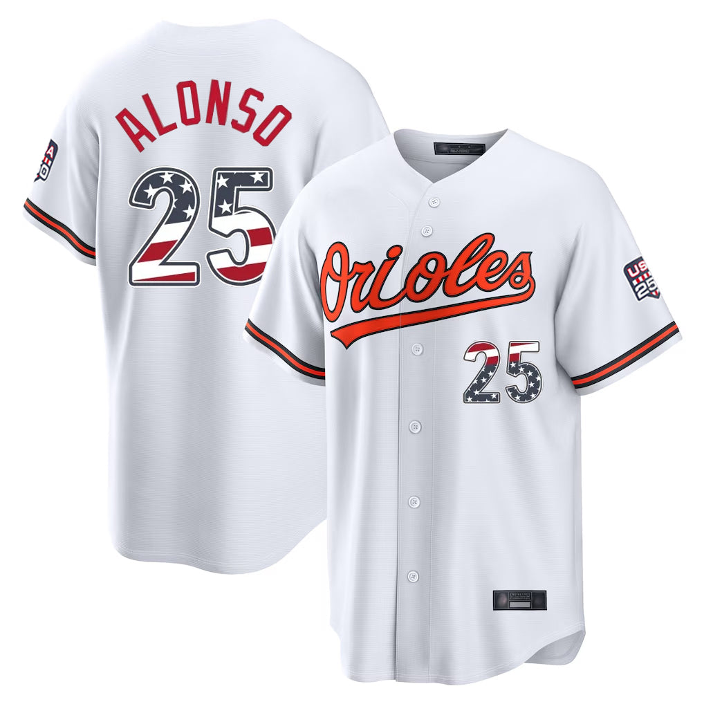 B.Orioles #25 Pete Alonso Player White USA 250 Fourth of July Home Game Ldoa Stitched Jerseys