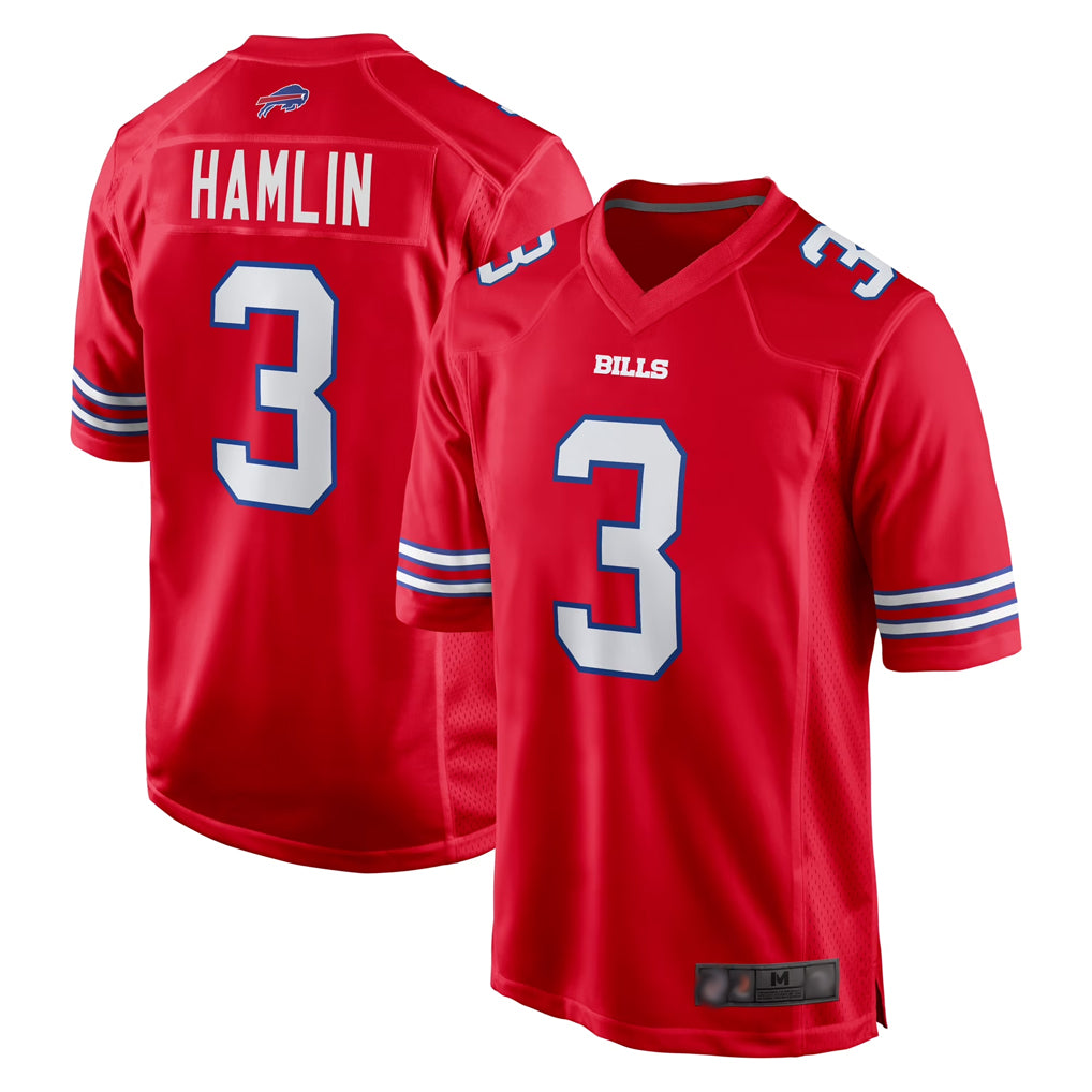 B.Bills #3 Damar Hamlin Player Red Home Game Ldoa Stitched Jerseys