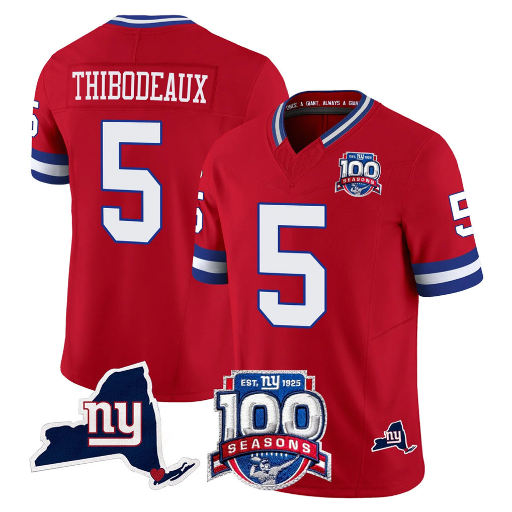 NY.Giants #5 Kayvon Thibodeaux Player Red 100th Season & State Patch Vapor Limited Home Game Ldoa Stitched Jerseys