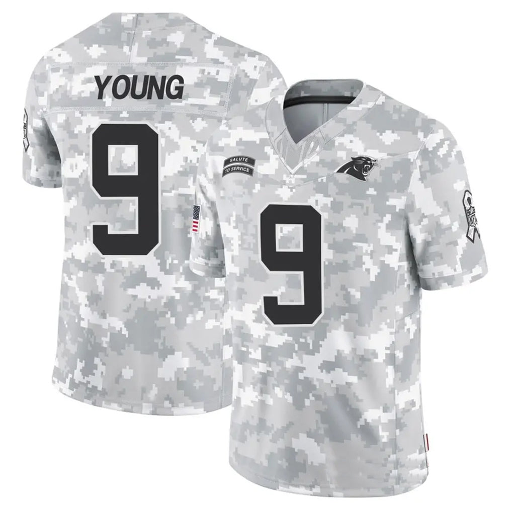 C.Panthers #9 Bryce Young Player Arctic Camo Salute to Service Limited Ldoa Stitched Jerseys