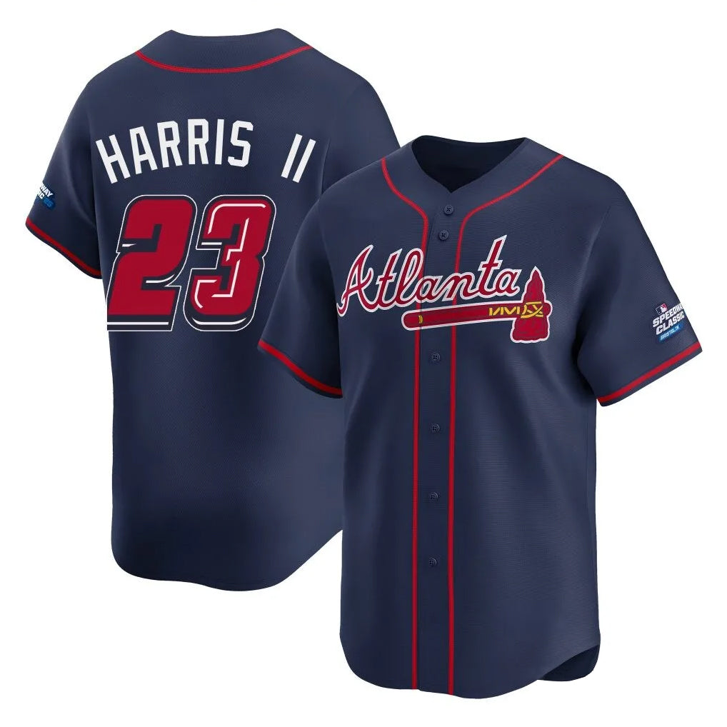 A.Braves #23 Michael Harris II Player Navy 2025 Speedway Classic Home Game Ldoa Stitched Jerseys