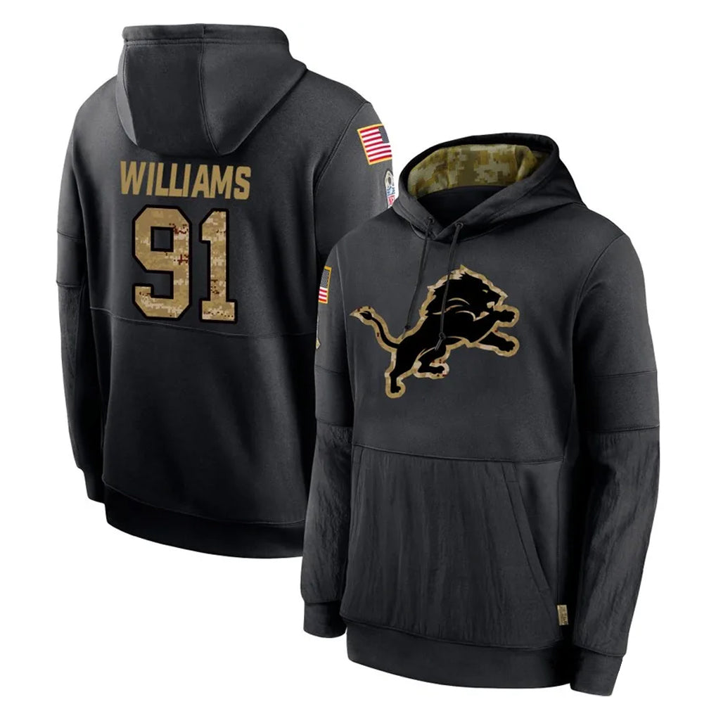 D.Lions #91 Tyleik Williams Player Black Salute to Service Hoodies Limited Game Ldoa Stitched Jerseys