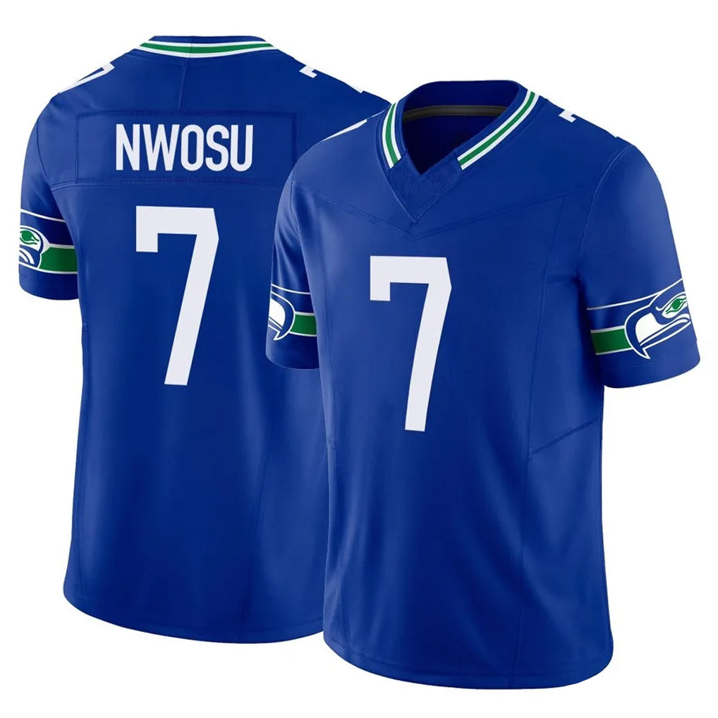 S.Seahawks #7 Uchenna Nwosu Player Royal Limited Throwback Vapor F.U.S.E. Home Game Ldoa Stitched Jerseys