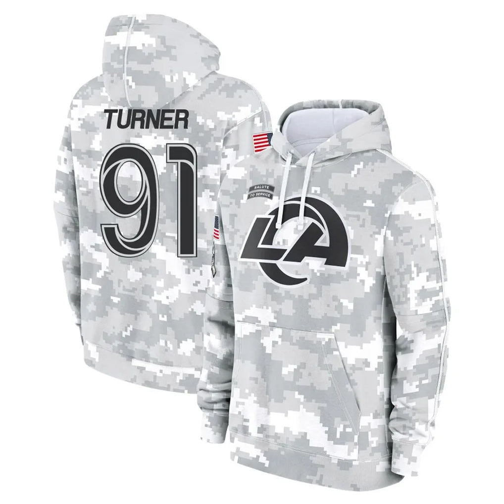 LA.Rams #91 Kobie Turner Player Arctic Camo Salute to Service Hoodies Limited Game Ldoa Stitched Jerseys