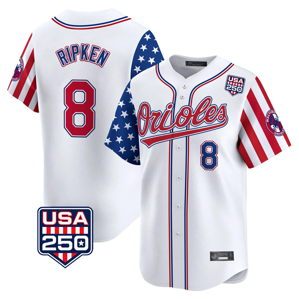 B.Orioles #8 Cal Ripken Player White USA 250 Independence Day Vapor Premier Home Game Ldoa Stitched Jerseys