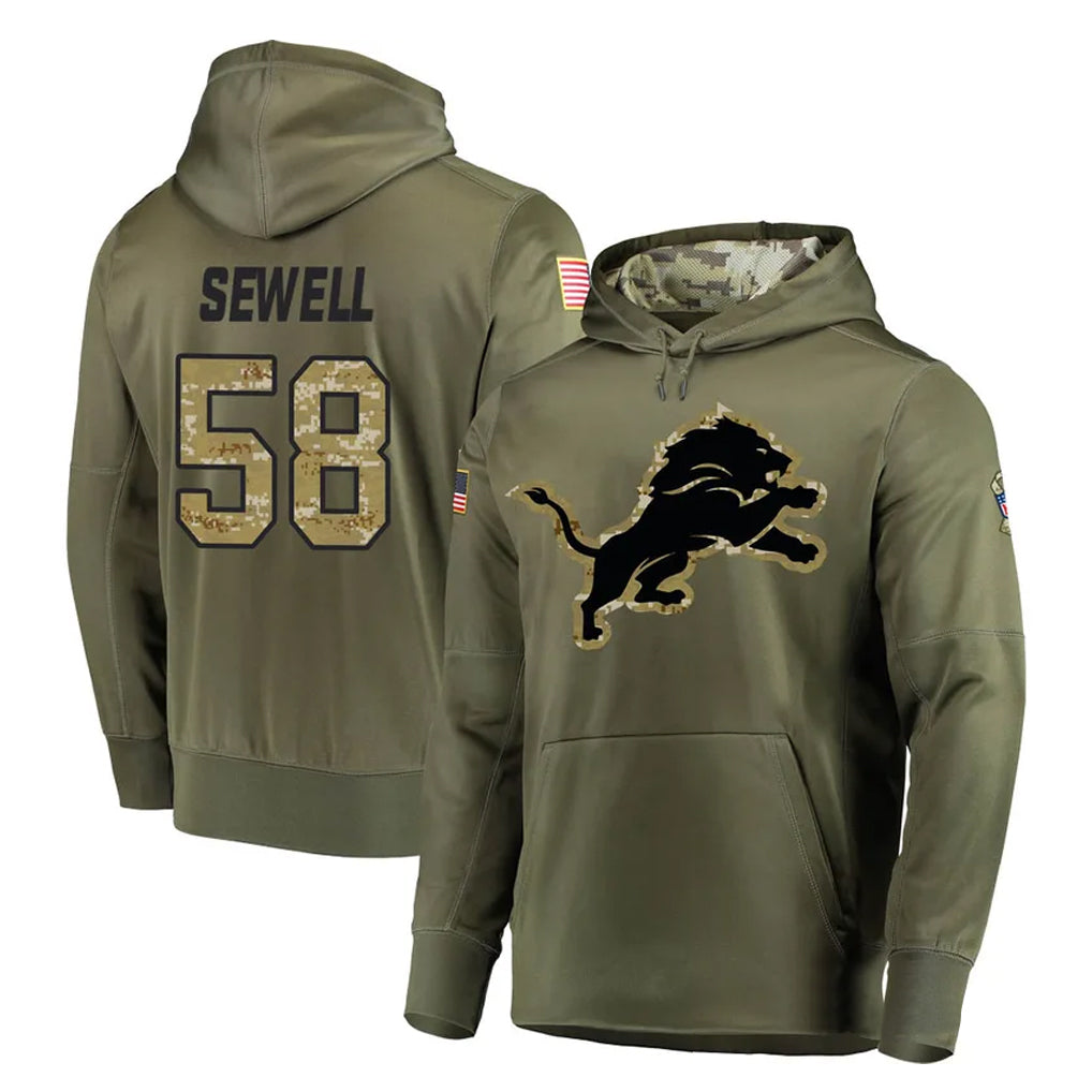 D.Lions #58 Penei Sewell Player Olive Salute to Service Pullover Hoodies Home Game Ldoa Stitched Jerseys