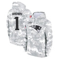NE.Patriots #1 A.J. Brown Player Arctic Camo Salute to Service Pullover Hoodies Limited Game Ldoa Stitched Jerseys