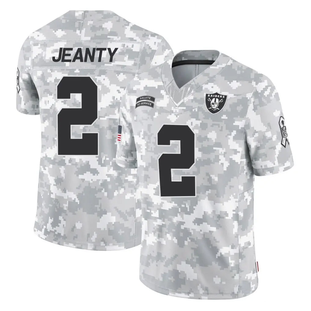 LV.Raiders #2 Ashton Jeanty Player Arctic Camo Salute To Service Limited Game Ldoa Stitched Jerseys