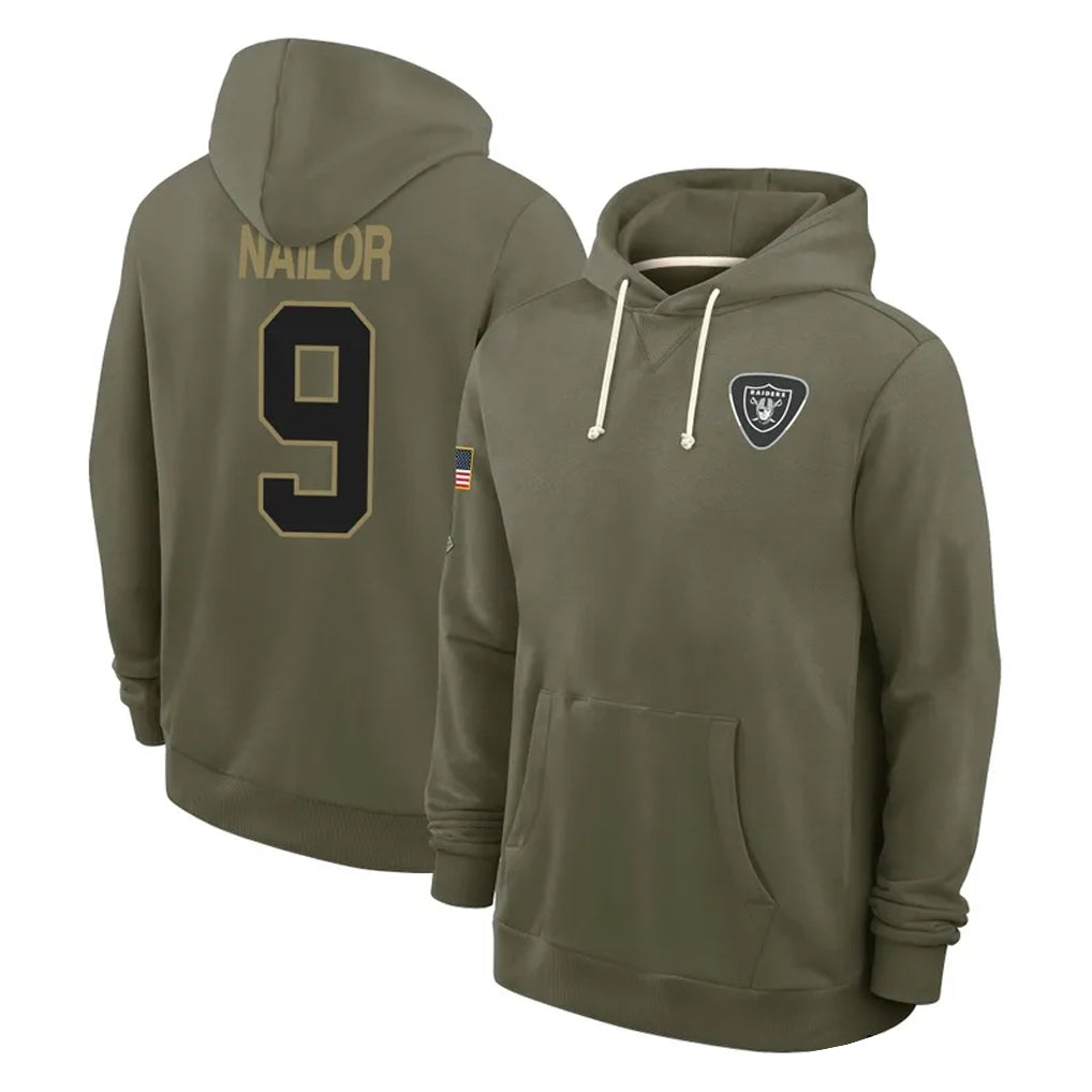 LV.Raiders #9 Jalen Nailor Player Olive Salute to Service Pullover Hoodies Limited Ldoa Stitched Jerseys