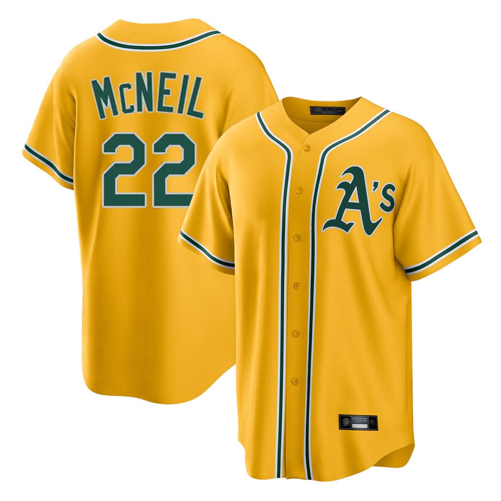 Athletics #22 Jeff McNeil Player Gold Alternate Home Game Ldoa Stitched Jerseys
