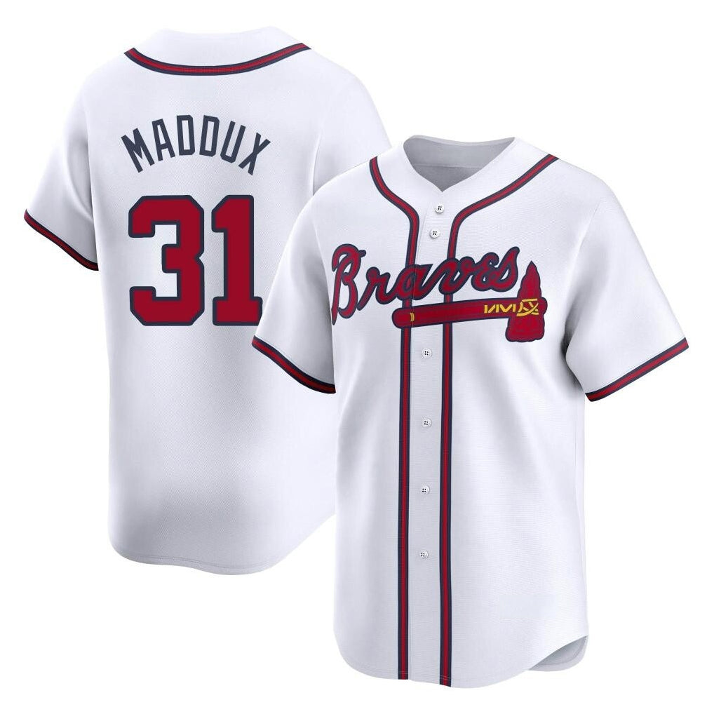 A.Braves #31 Greg Maddux Player White Limited Home Game Ldoa Stitched Jerseys