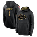 KC.Chiefs #1 Xavier Worthy Player Black Salute to Service Hoodies Limited Game Ldoa Stitched Jerseys