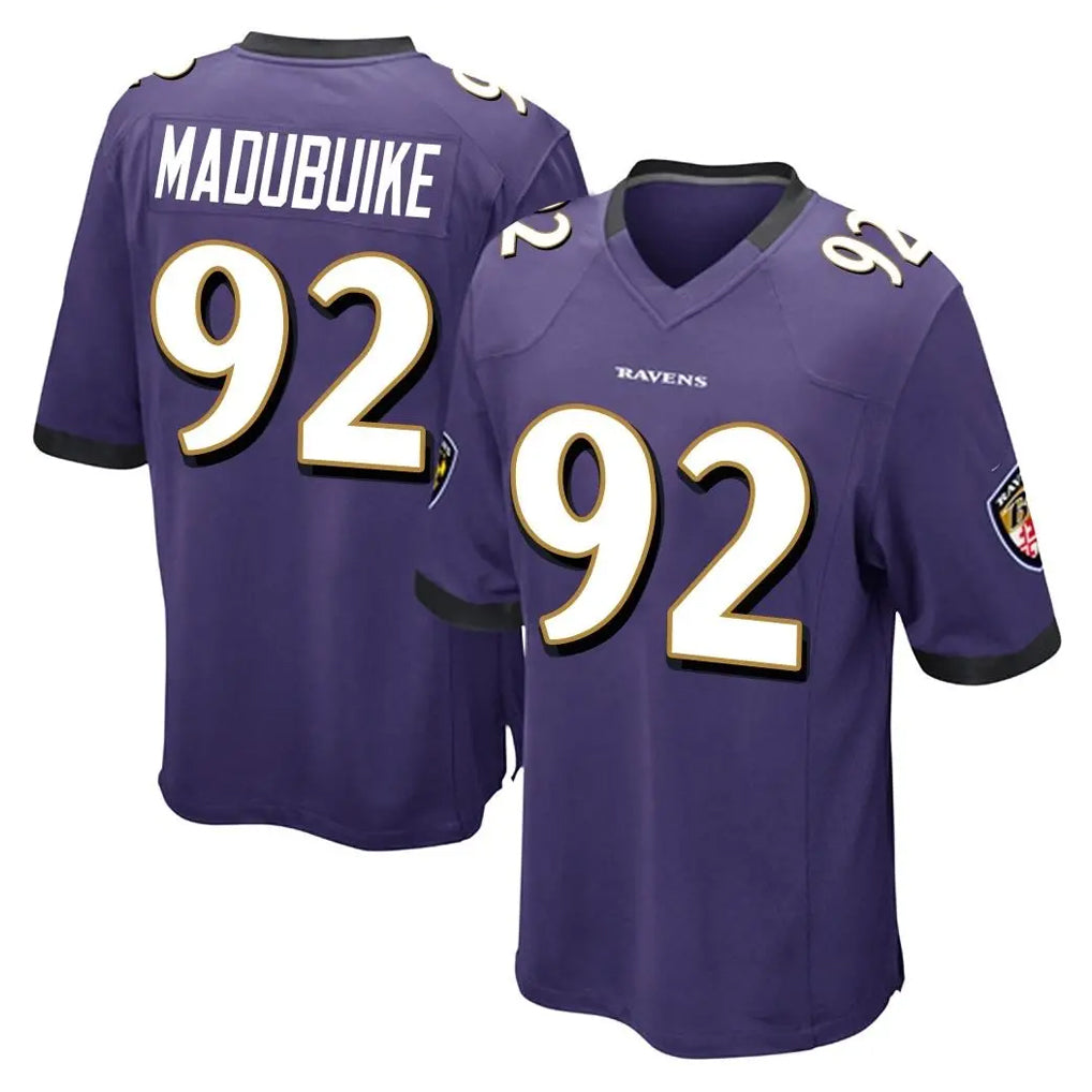 B.Ravens #92 Nnamdi Madubuike Player Purple Color Rush Home Game Ldoa Stitched Jerseys