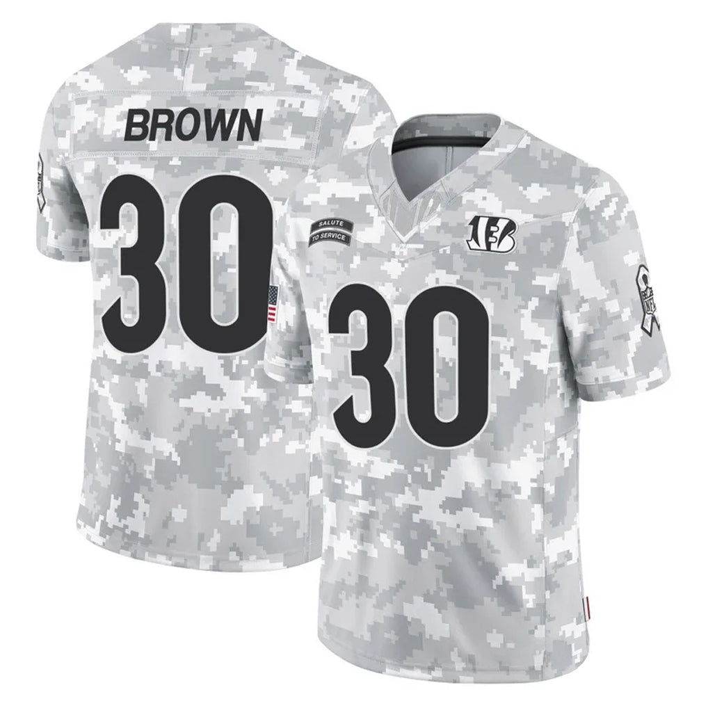 C.Bengals #30 Chase Brown Player Arctic Camo Salute to Service Limited Ldoa Stitched Jerseys
