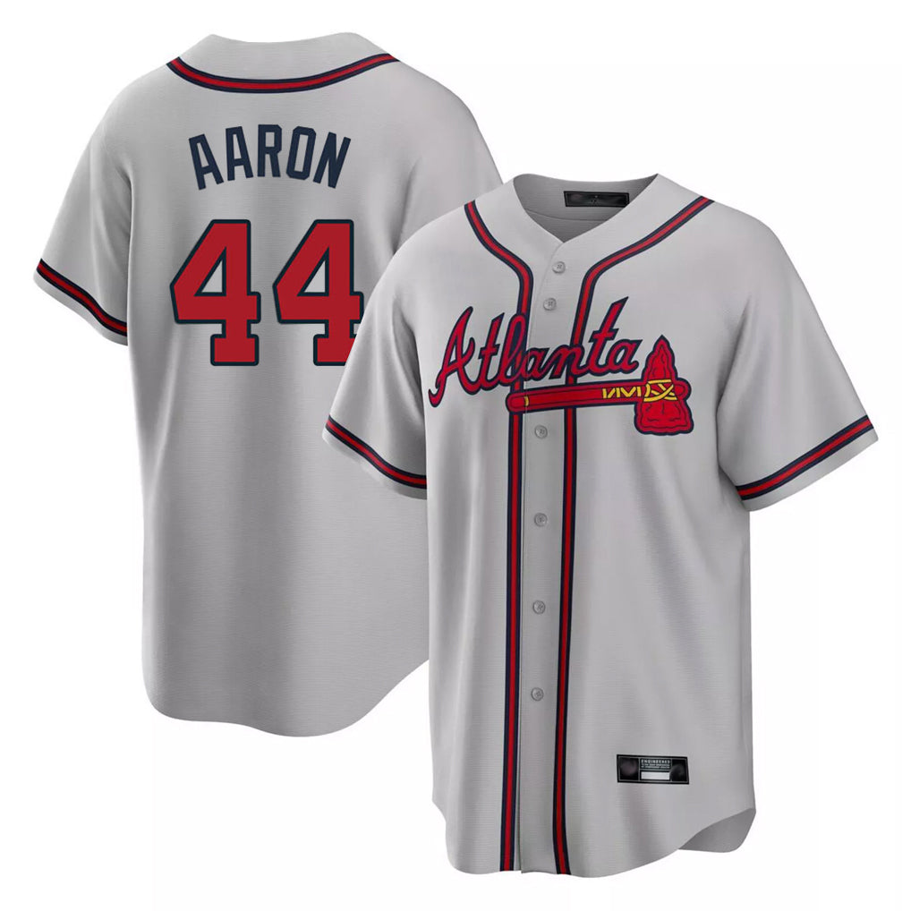 A.Braves #44 Hank Aaron Player Gray Home Game Ldoa Stitched Jerseys