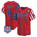 B.Orioles #8 Cal Ripken Player Red USA 250 Independence Day Vapor Premier Limited Home Game Ldoa Stitched Jerseys