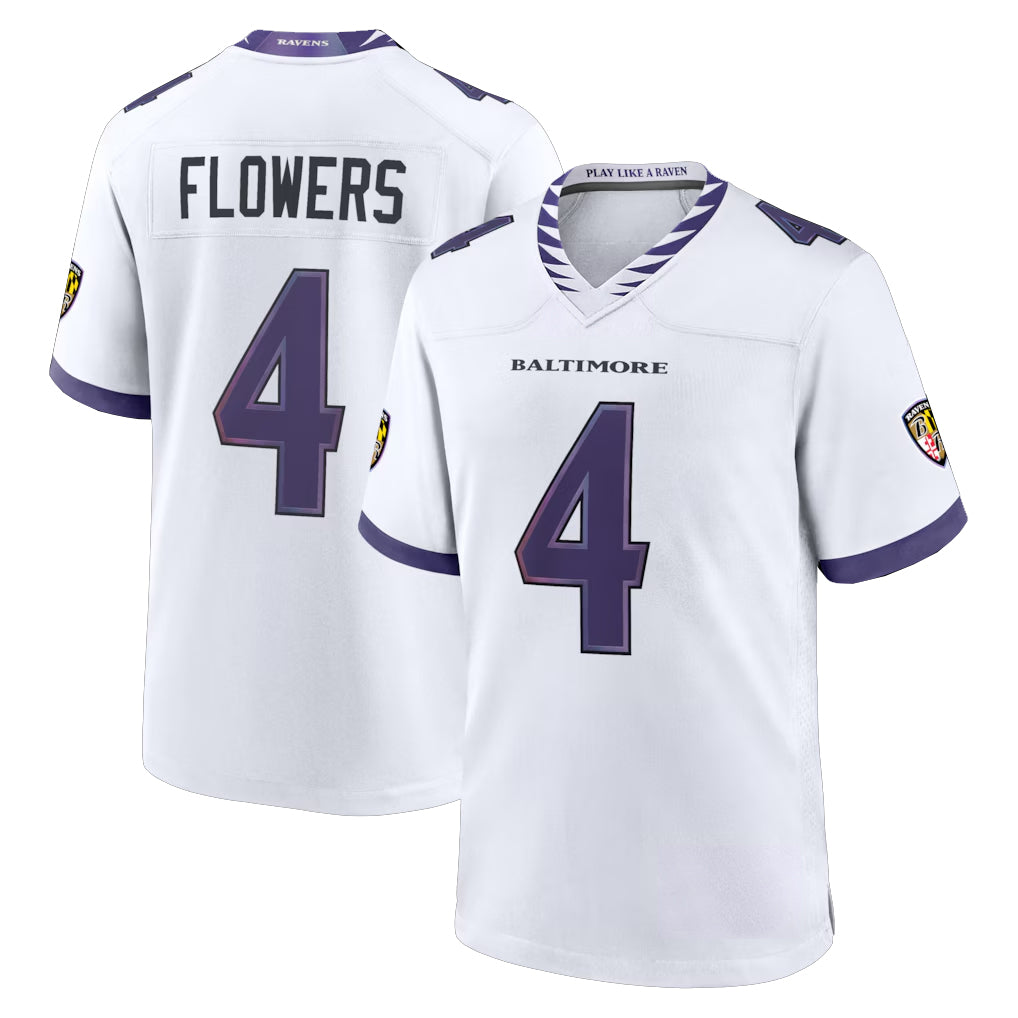 B.Ravens #4 Zay Flowers Player White Home Game Ldoa Stitched Jerseys