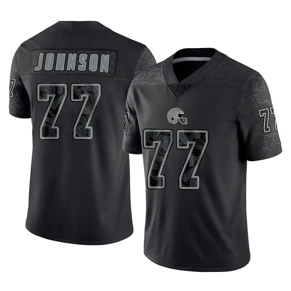 C.Browns #77 Zion Johnson Player Black Reflective Home Game Ldoa Stitched Jerseys