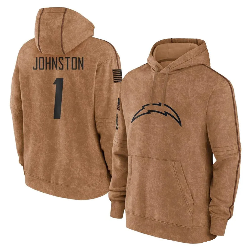 LA.Chargers #1 Quentin Johnston Player Brown Salute to Service Hoodies Limited Game Ldoa Stitched Jerseys