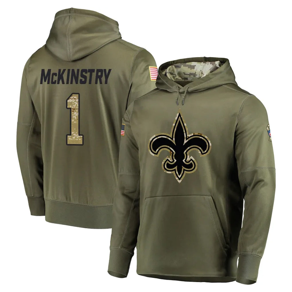 NO.Saints #1 Kool-Aid McKinstry Player Olive Salute to Service Pullover Hoodies Home Game Ldoa Stitched Jerseys