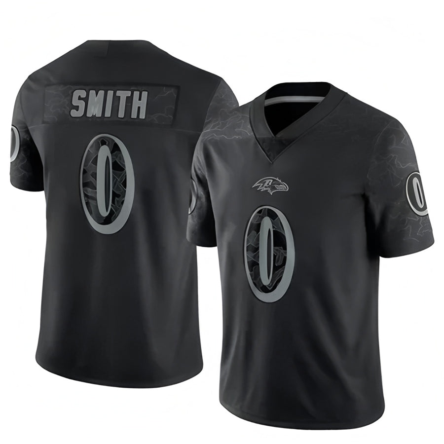 B.Ravens #0 Roquan Smith Player Black REFLECTIVE Limited Ldoa Stitched Jerseys