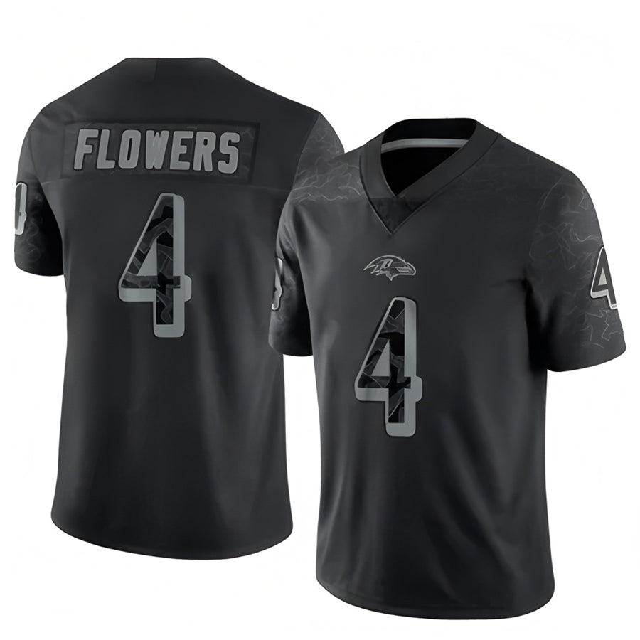 B.Ravens #4 Zay Flowers Player Black REFLECTIVE Limited Ldoa Stitched Jerseys