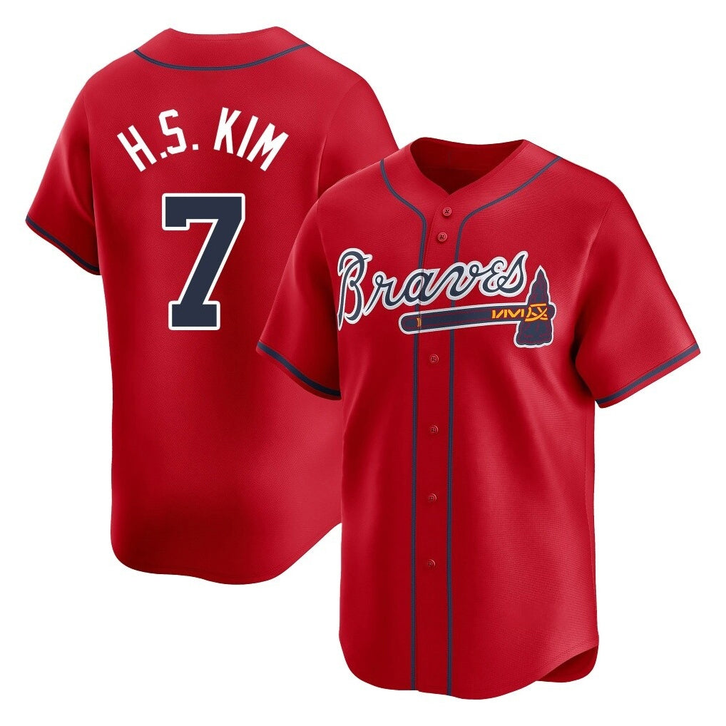 A.Braves #7 Ha-Seong Kim Player Red Limited Home Game Ldoa Stitched Jerseys