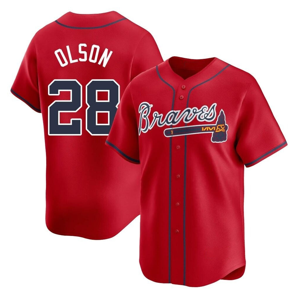 A.Braves #28 Matt Olson Player Red Limited Home Game Ldoa Stitched Jerseys