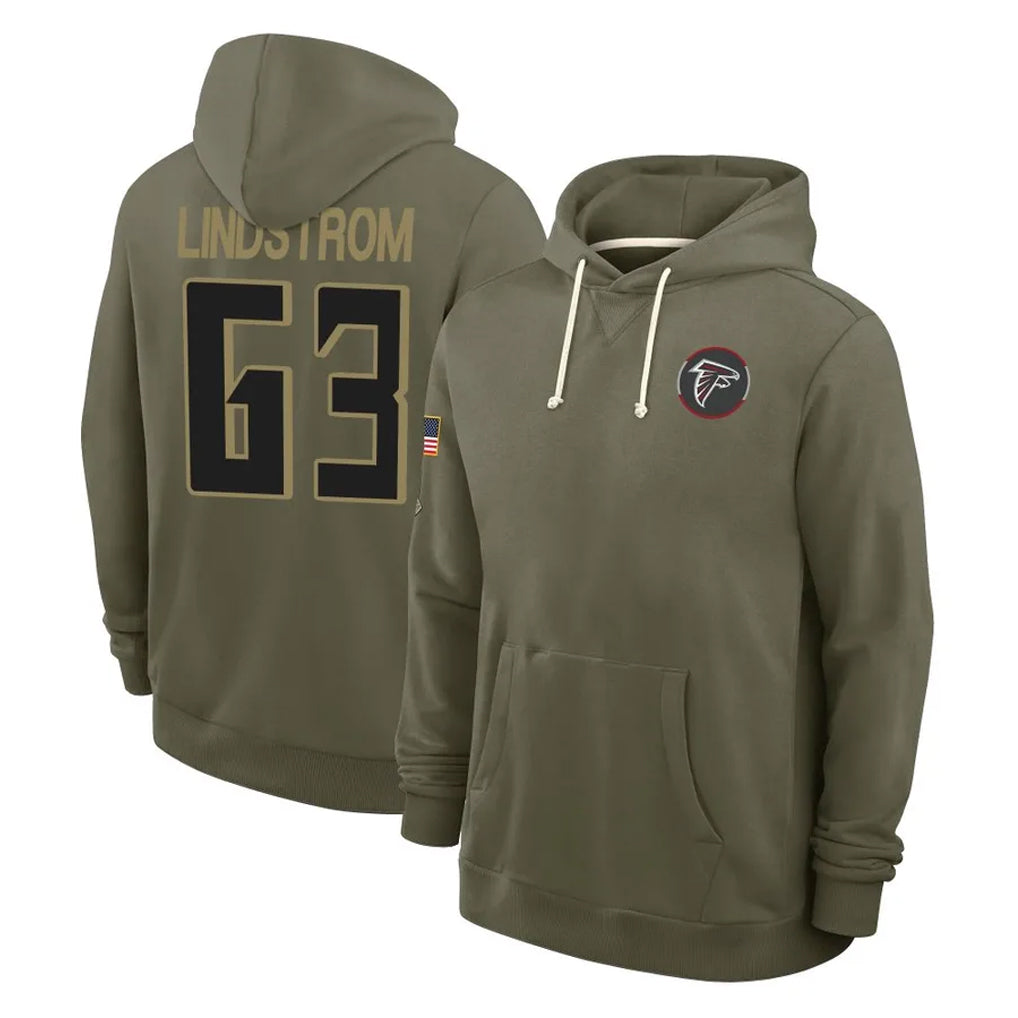 A.Falcons #63 Chris Lindstrom Player Olive 2025 Salute to Service Hoodies Ldoa Stitched Jerseys