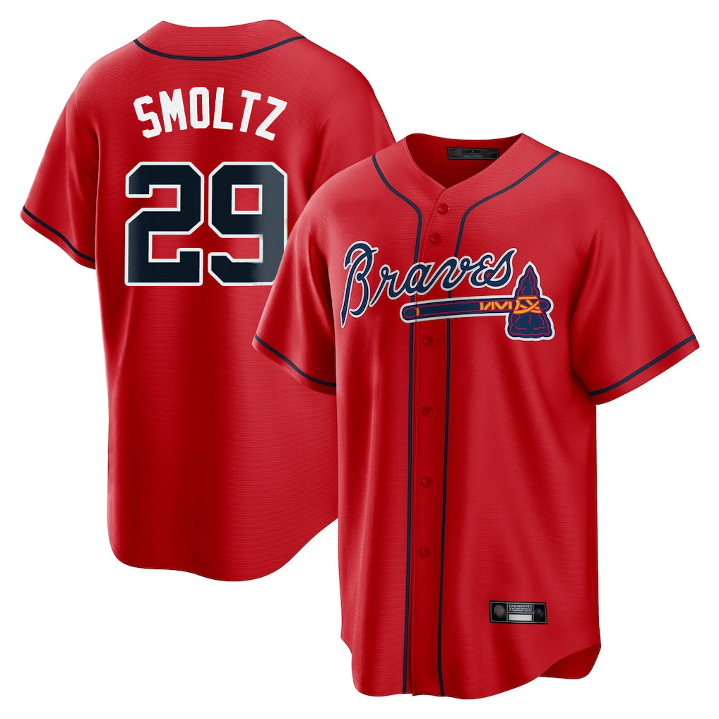A.Braves #29 John Smoltz Player Red Home Game Ldoa Stitched Jerseys