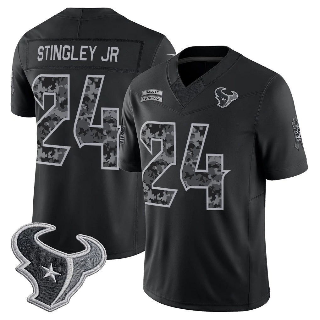 H.Texans #24 Derek Stingley Jr. Player Black Limited 2026 Salute to Service Home Game Ldoa Stitched Jerseys