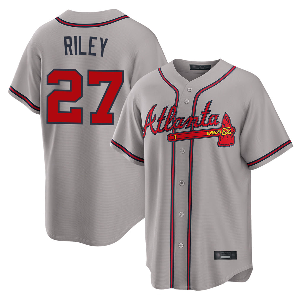 A.Braves #27 Austin Riley Player Gray Home Game Ldoa Stitched Jerseys