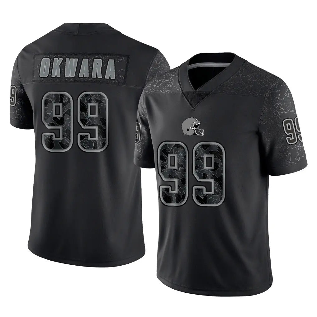 C.Browns #99 Julian Okwara Player Black Reflective Home Game Ldoa Stitched Jerseys