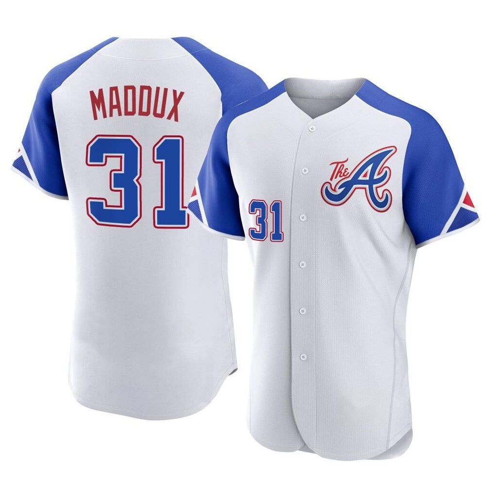 A.Braves #31 Greg Maddux Player White City Connect Limited Elite Home Game Ldoa Stitched Jerseys
