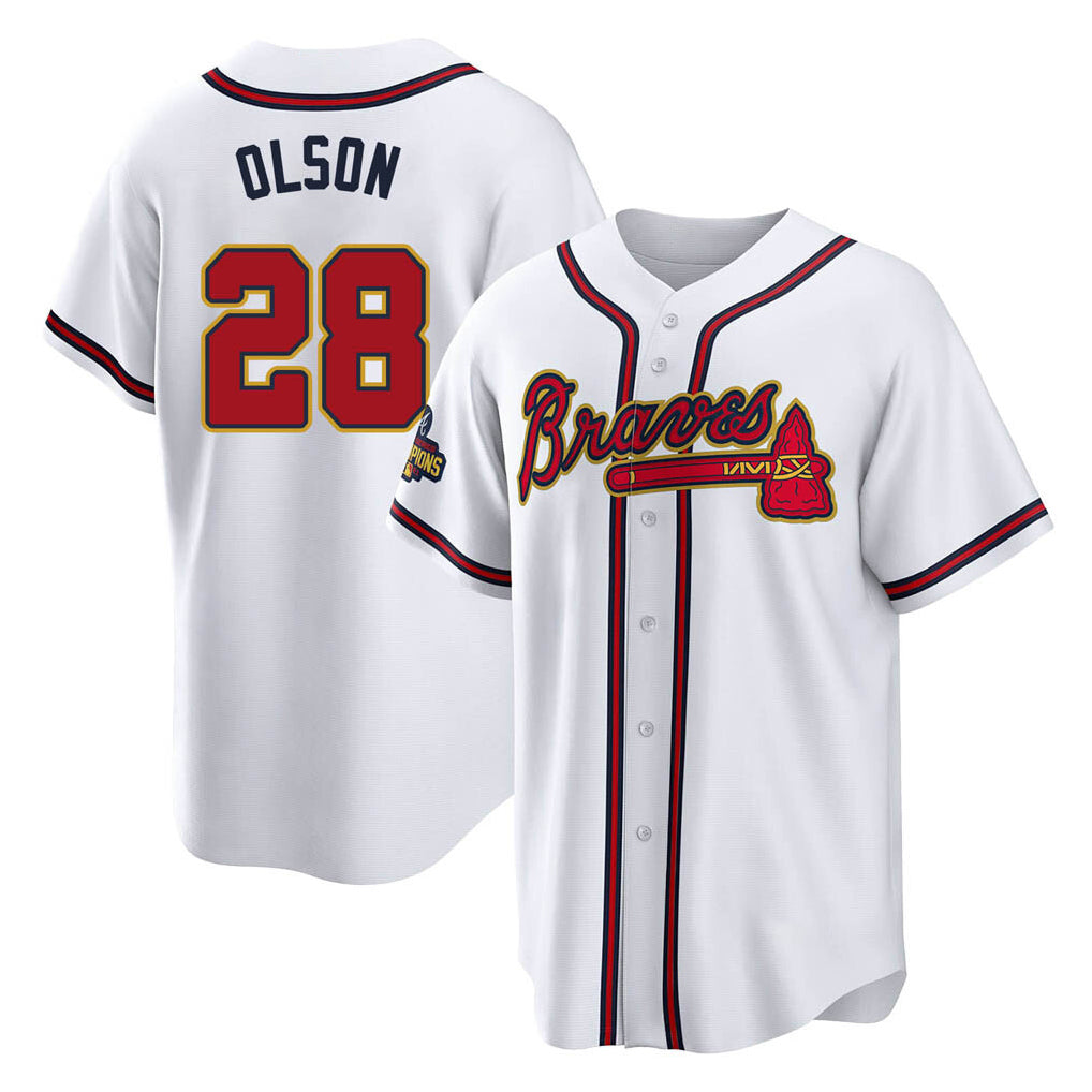 A.Braves #28 Matt Olson Player White Gold Home Game Ldoa Stitched Jerseys