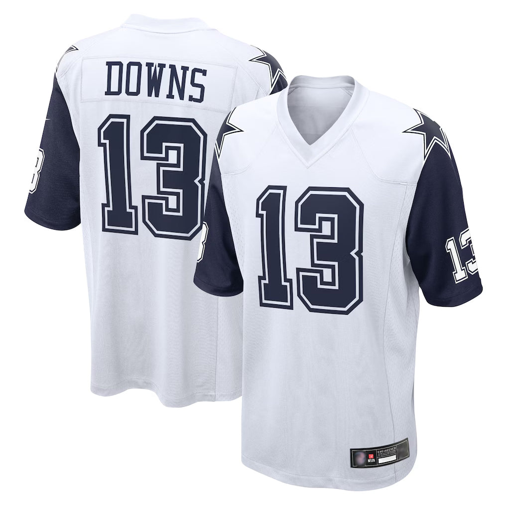 D.Cowboys #13 Caleb Downs Player White-Navy Home Game Ldoa Stitched Jerseys