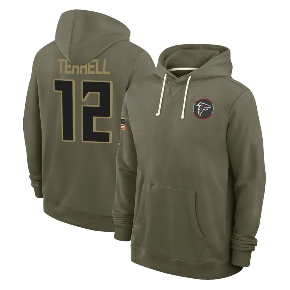 A.Falcons #12 Avieon Terrell Player Olive 2025 Salute to Service Hoodies Ldoa Stitched Jerseys