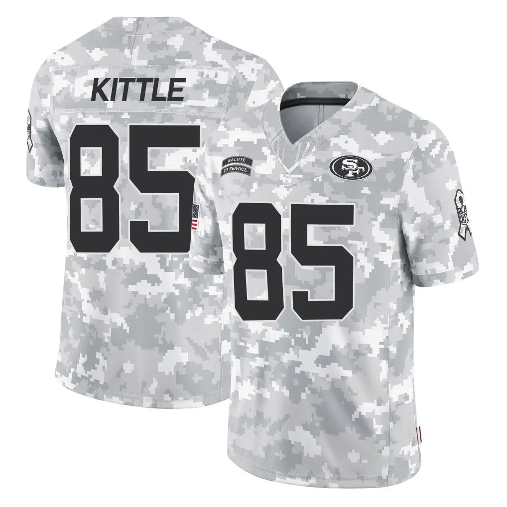 SF.49ers #85 George Kittle Player Arctic Camo Limited Salute To Service Home Game Ldoa Stitched Jerseys