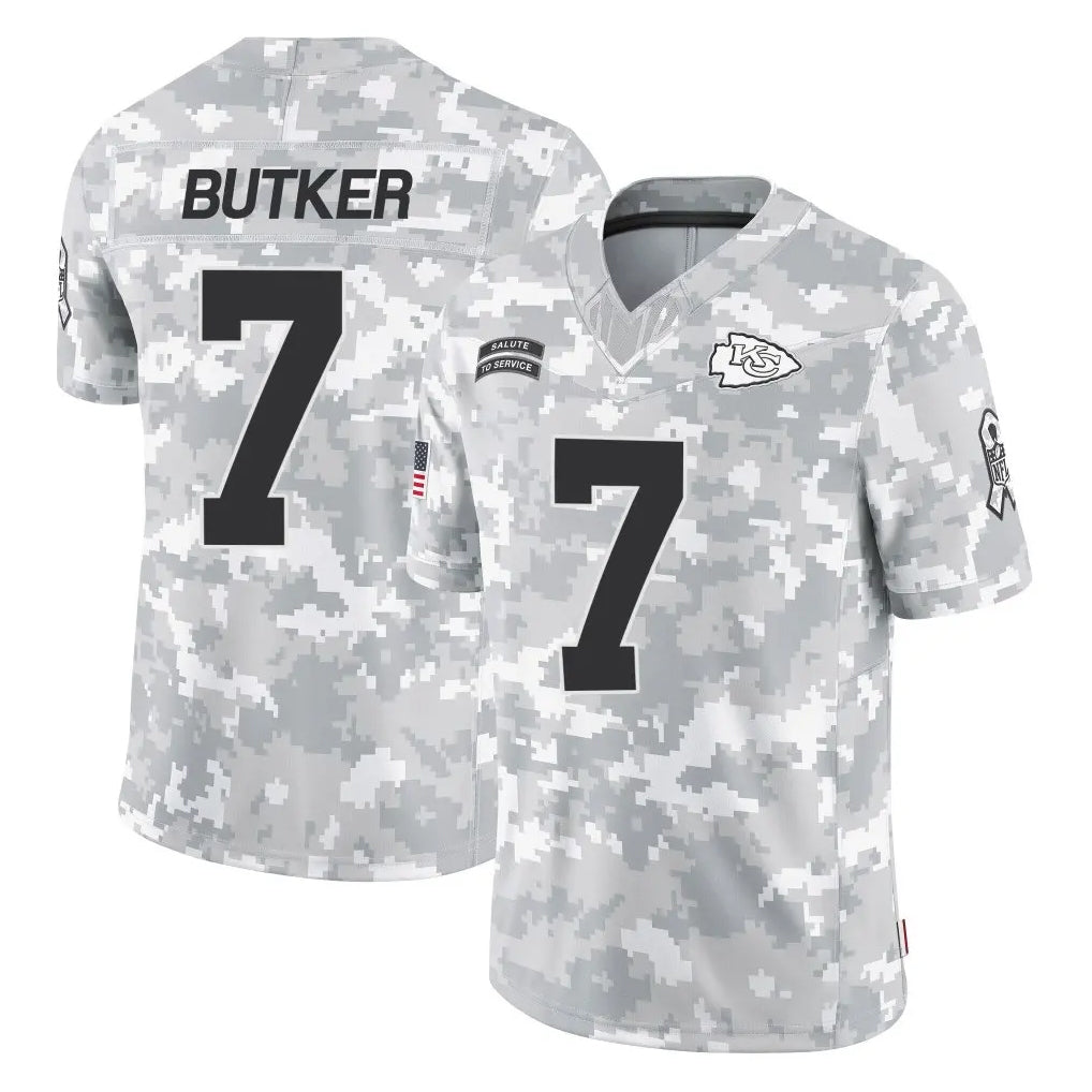 KC.Chiefs #7 Harrison Butker Player Arctic Camo Salute To Service Limited Game Ldoa Stitched Jerseys