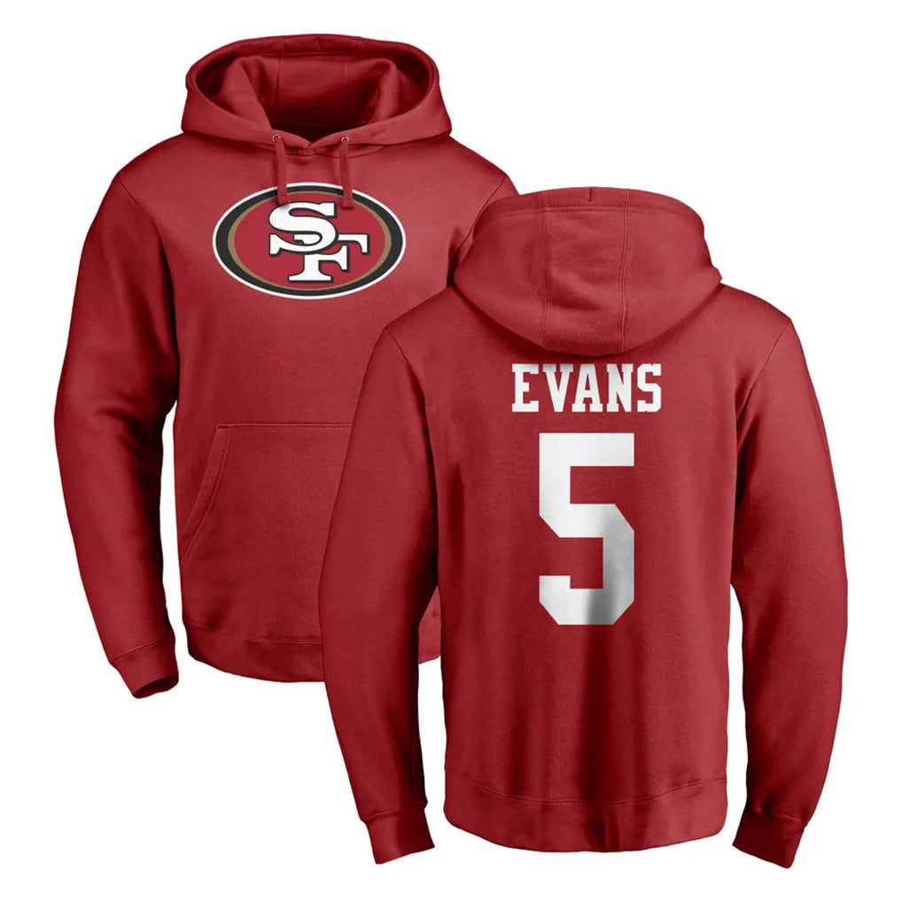 SF.49ers #5 Mike Evans Player Red LOGO Pullover Hoodies Home Game Ldoa Stitched Jerseys
