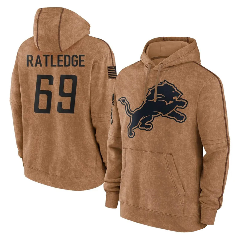 D.Lions #69 Tate Ratledge Player Brown Salute to Service Hoodies Limited Game Ldoa Stitched Jerseys