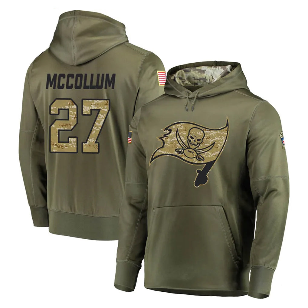TB.Buccaneers #27 Zyon McCollum Player Olive Salute to Service Pullover Hoodie Home Game Ldoa Stitched Jerseys