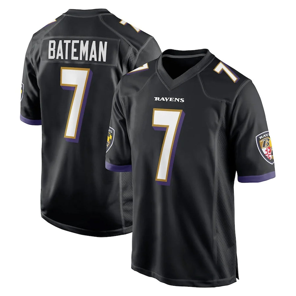 B.Ravens #7 Rashod Bateman Player Black Home Game Ldoa Stitched Jerseys