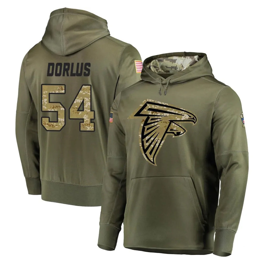A.Falcons #54 Brandon Dorlus Player Olive Salute to Service Hoodies Ldoa Stitched Jerseys