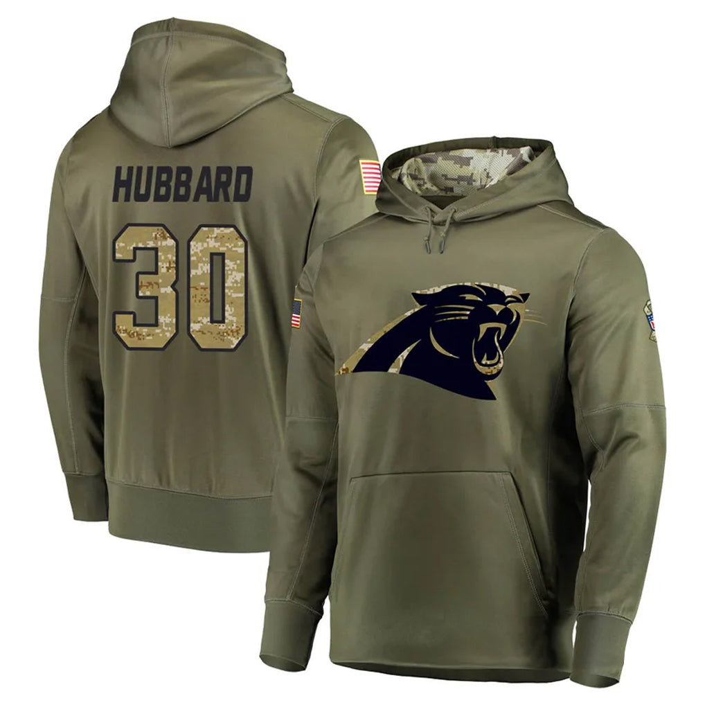 C.Panthers #30 Chuba Hubbard Player Olive Salute to Service Hoodies Ldoa Stitched Jerseys
