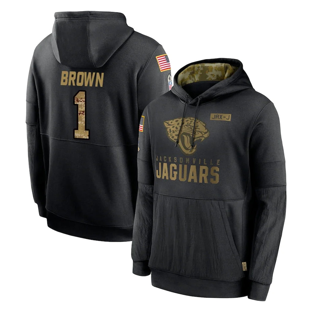 J.Jaguars #1 Montaric Brown Player Black Salute to Service Hoodies Limited Game Ldoa Stitched Jerseys