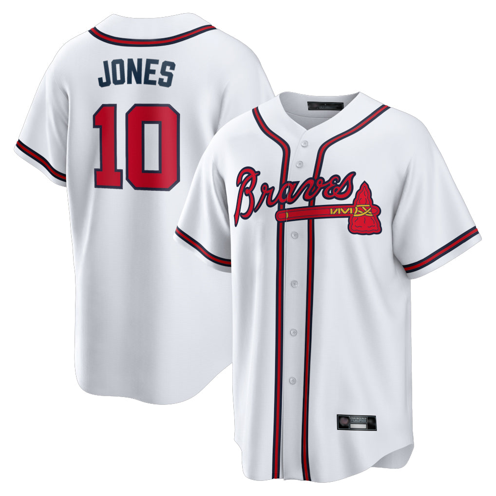 A.Braves #10 Chipper Jones Player White Home Game Ldoa Stitched Jerseys