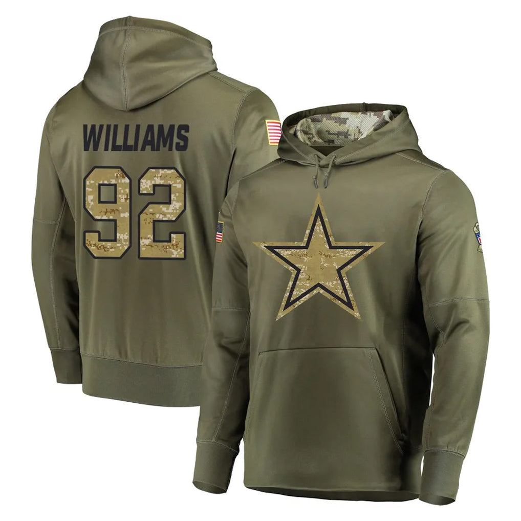 D.Cowboys #92 Quinnen Williams Player Olive Salute to Service Pullover Hoodies Home Game Ldoa Stitched Jerseys